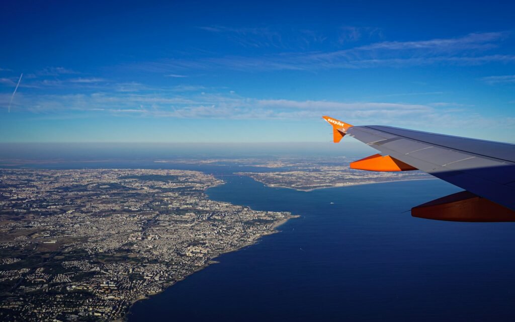 Luchtfoto van Lissabon vanuit een vliegtuig